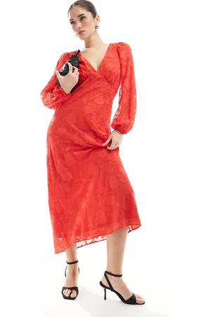 New Look Devore long sleeve midi dress in