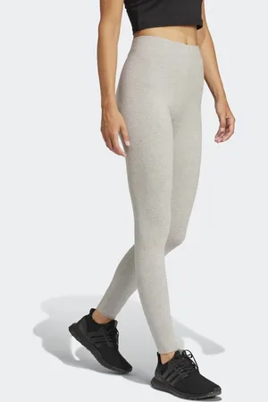adidas Essentials linear cotton leggings in medium heather / black
