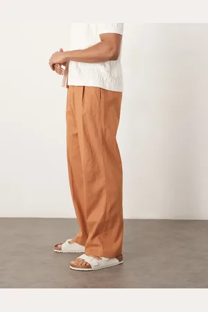 ASOS Smart wide leg linen blend trousers with double pleats in rust