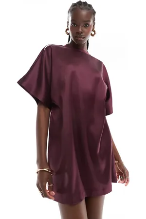 ASOS Satin oversized mini tshirt dress in burgundy