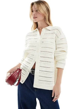ASOS Knitted button front collar cardigan in stripe open stitch