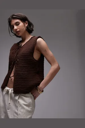 Topshop Knitted tie front waistcoat in