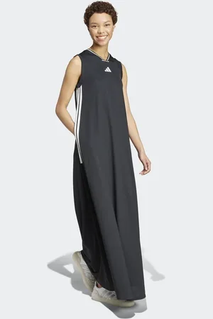 adidas Tiro cut 3-stripes soft mesh long dress in / white