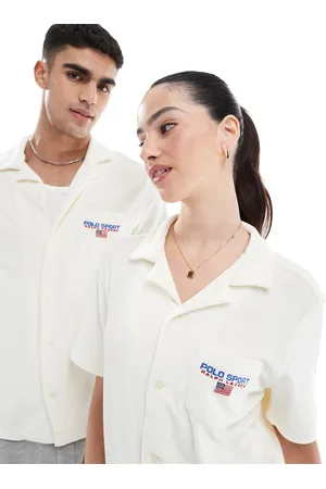 Ralph Lauren Sport capsule small logo pocket lightweight cotton terry short sleeve shirt in cream