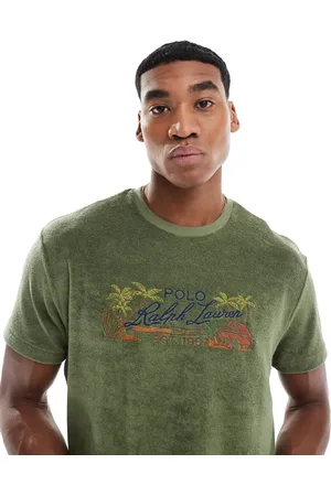 Ralph Lauren Embroidered scenic logo cotton terry t-shirt classic oversized fit in olive