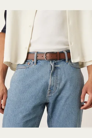 MANGO Meango leather curved buckle belt in washed