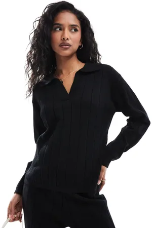 Y.A.S Wide rib knitted jumper co-ord with open polo neck in