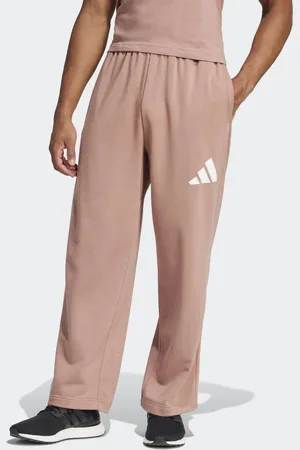 adidas Essentials wide leg 3 bar logo pants in warm clay / white
