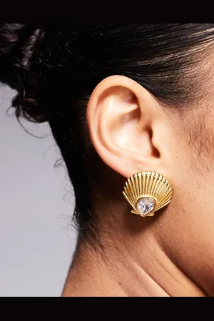 Kaiia Exclusive stainless steel diamante shell stud earrings in