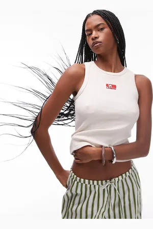 Laagam Embroidered logo tank top in ecru