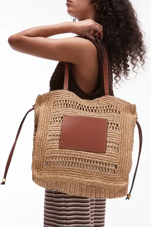 MANGO Woven straw tote bag in tan