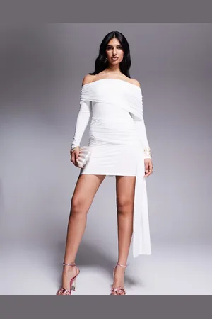 Kaiia Exclusive slinky bardot foldover waist drape detail mini dress in