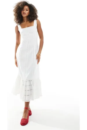 Daisy Street Tiered midi dress with lace trims in