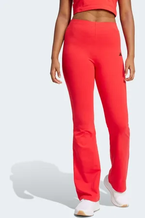 adidas Essentials small logo flared leggings in pure ruby / black