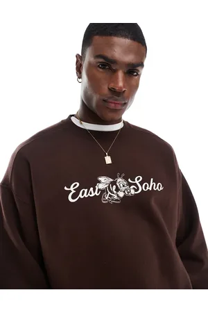 Cotton On Cotton On box fit graphic crewneck sweater in dark oak