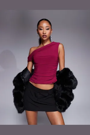 Missyempire Exclusive double layered slinky off shoulder top in raspberry