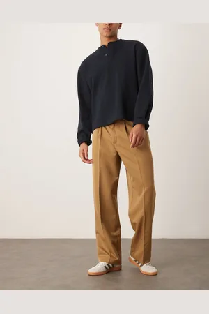 ASOS Smart wide leg trousers with front pleats in camel
