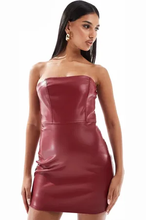 Kaiia Exclusive bandeau leather look mini dress in burgund