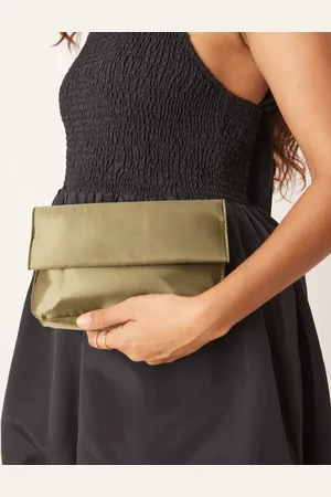 My Accessories Satin roll top clutch in olive