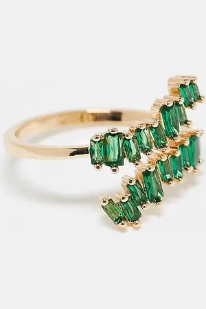 ASOS ASOS DESIGN Curve wraparound ring with tonal green baguette crystal design in tone