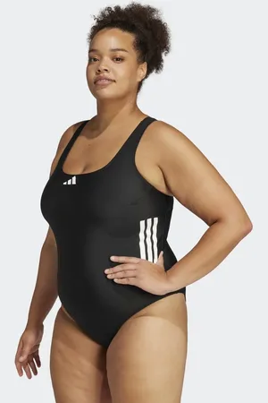 adidas 3-stripes c-back swimsuit (plus size) in / white