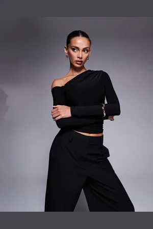Kaiia Exclusive slinky off shoulder long sleeve top in