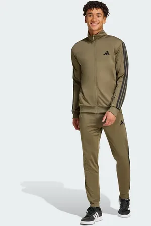 adidas Sportswear basic 3-stripes tricot track suit in olive strata