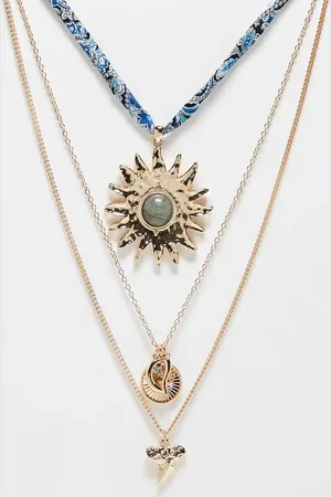 ASOS Pack of 3 necklaces with celestial and fabric detail in tone