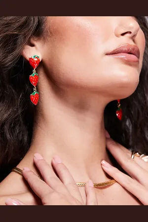 Kaiia Exclusive strawberry charm drop earrings in and gold
