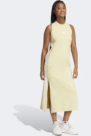 adidas Essentials 3-stripes long racerback dress in powder / white