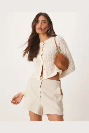 ASOS Ruffle hem crochet cardigan top in cream