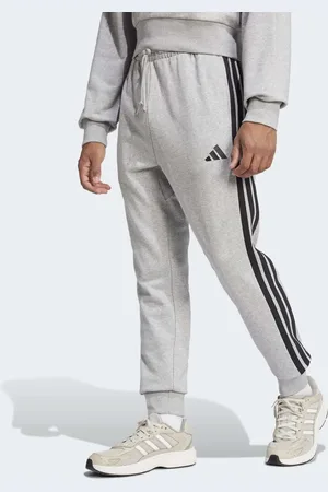 adidas Essential 3-stripes french terry pants in medium heather / black