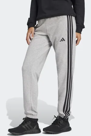 adidas Essentials 3-stripes french terry cuffed pants in medium heather / black