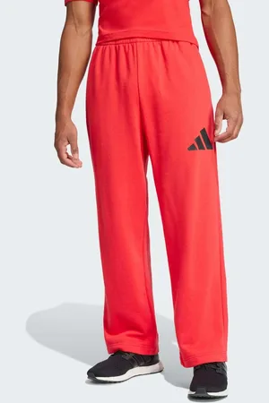 adidas Essentials wide leg 3 bar logo pants in pure ruby / black