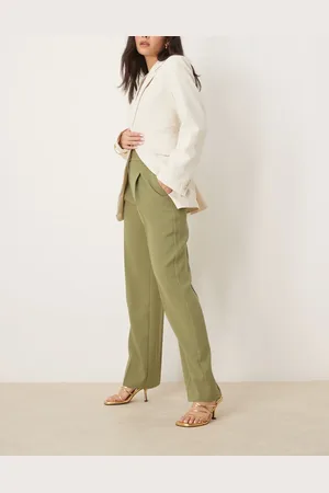 ASOS Tailored straight leg trousers with gold button detail in khaki
