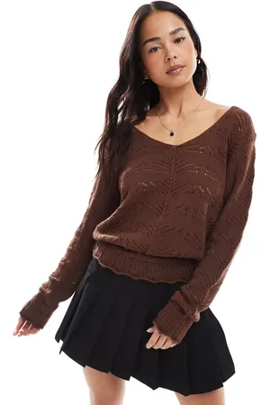 Miss Selfridge Crochet jumper in chocolate