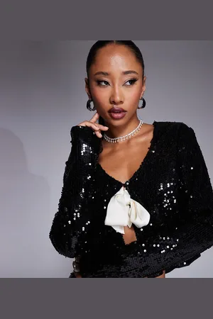 Kaiia Exclusive x Sasha Corte exclusive sequin contrast bow tie front top co-ord in