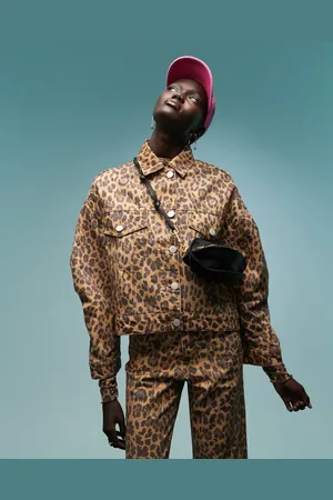 Bimba y Lola Denim jacket co-ord in natural leopard