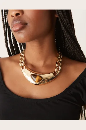 ASOS Chunky chain link necklace with tigers eye stone in tone