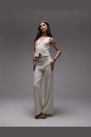 Nialaya Sage linen wide leg trousers in birch