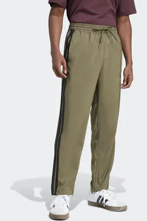 adidas Essentials 3-stripes stanford pants open hem in olive strata / black
