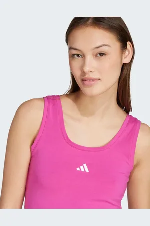 adidas Essentials small logo cotton lifestyle tank top in semi lucid fuchsia / white