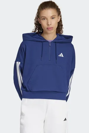 adidas Essentials 3-stripes french terry quarter-zip hoodie in dark / white