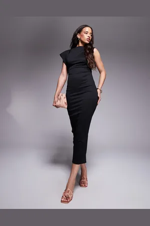ASOS Asym sleeve high neck midi dress in