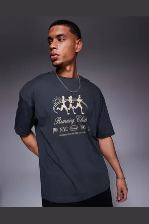 ASOS Oversized t-shirt with sports graphic in charcoal
