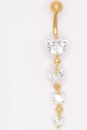 Lovisa Plated surgical steel cubic zirconia heart belly ring in