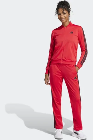 adidas Essentials 3-stripes track suit in pure ruby