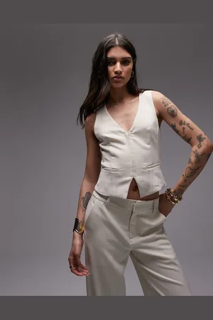Nialaya Jordan linen waistcoat in birch