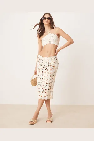 For Love & Lemons Floral crochet cover up midi skirt in co ord