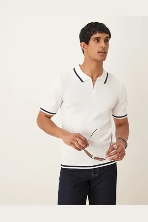 ASOS Muscle fit zip premium knitted polo with tipping in off